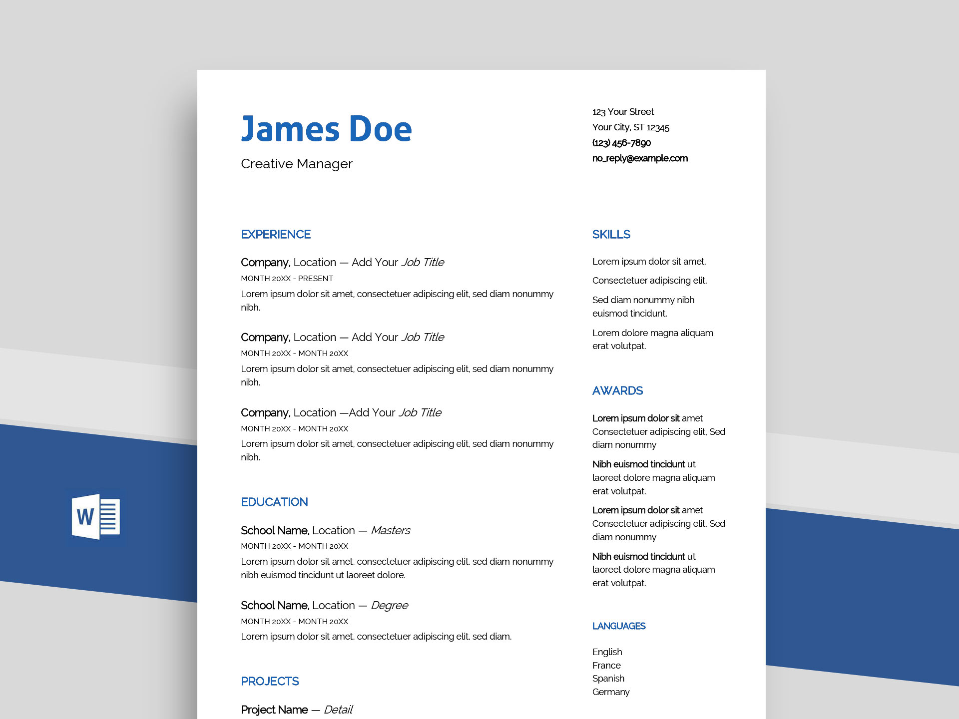 free professional resume template word